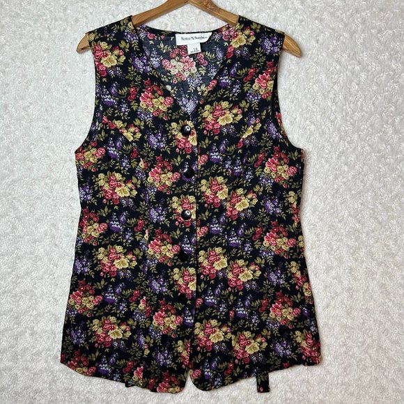 Norton‎ McNaughton Floral Vest Top Sleeveless Button Up Cottagecore Size 14 - Picture 1 of 6